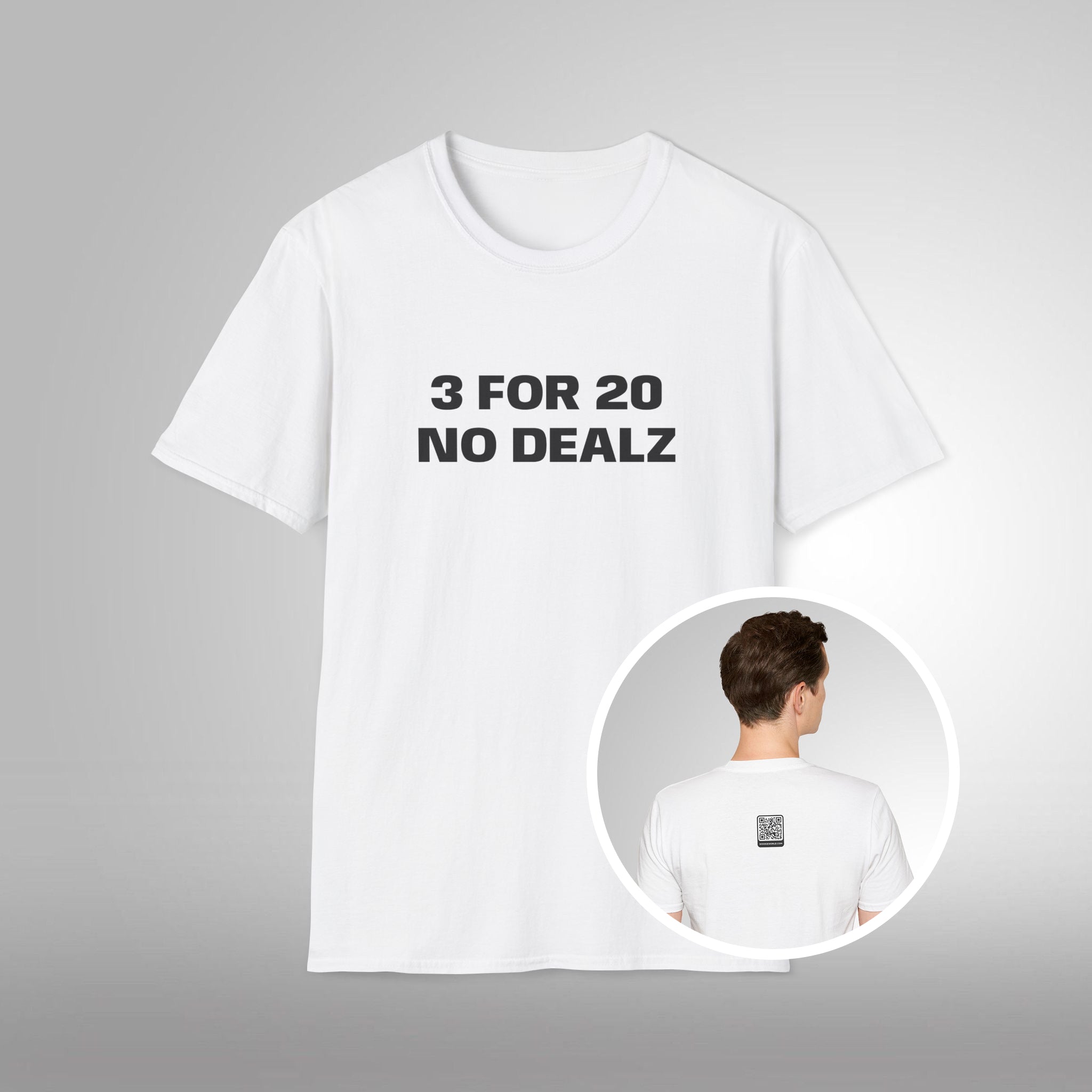 (QR Code) 3 FOR 20 NO DEALZ Men's Tee